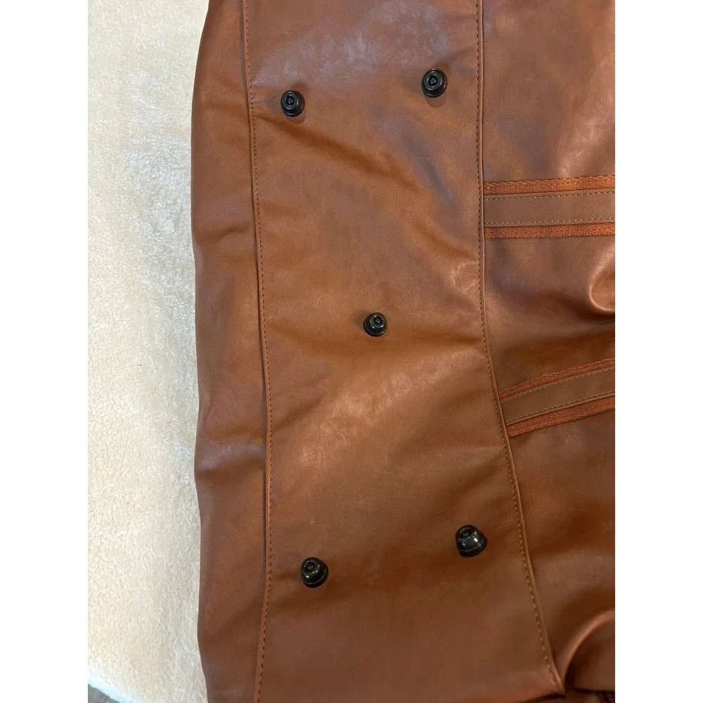 Seyfocnia Brown Faux Leather Duffle Bag Travel Weekender Gym Bag Shoe